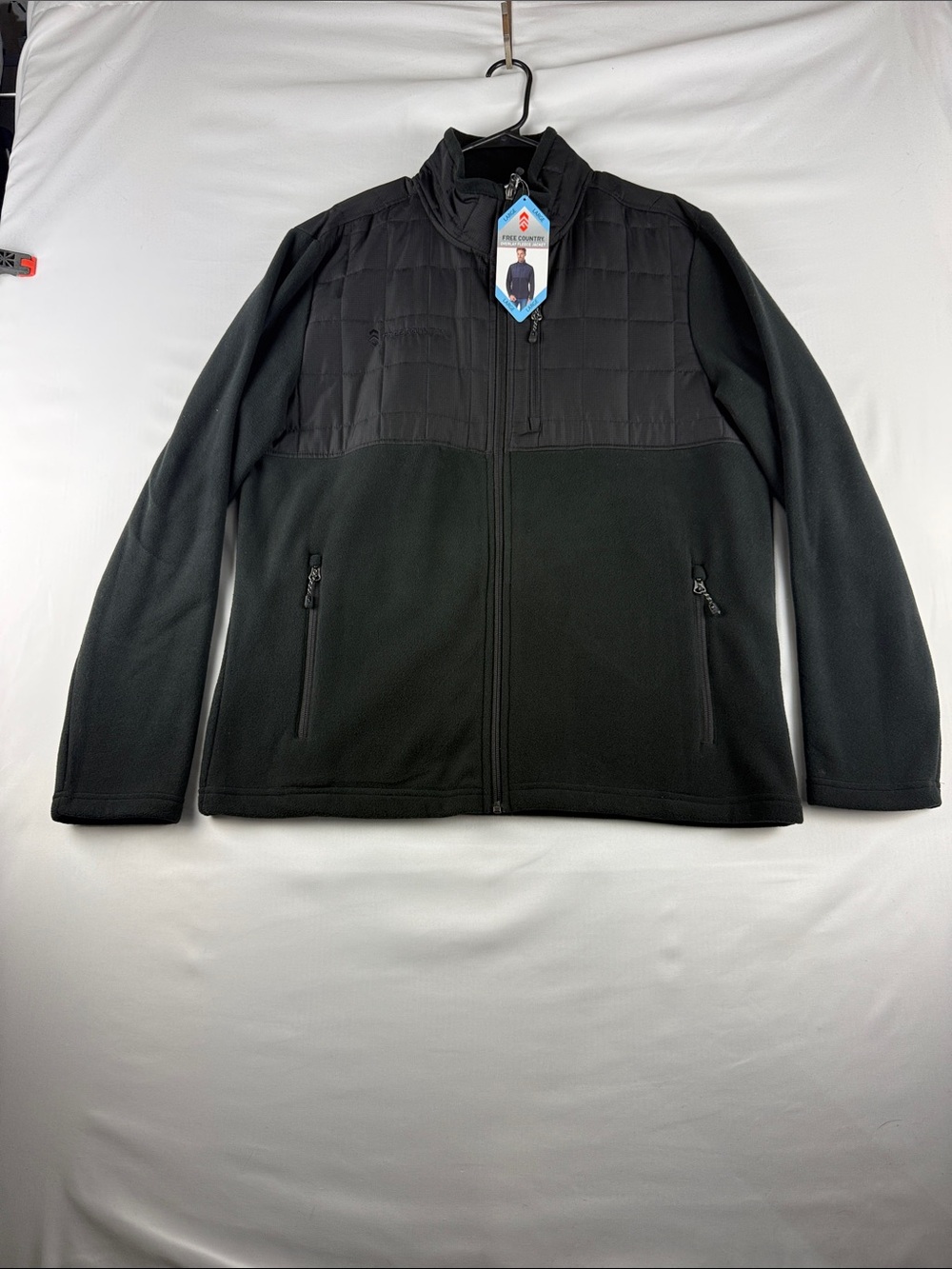 Free Country Men's Overlay Fleece Jacket Jet Black Large NWT